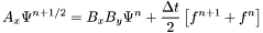 \[ A_{x}\Psi^{n+1/2} = B_x B_y\Psi^{n} + \frac{\Delta t}{2}\left[f^{n+1} + f^n\right] \]